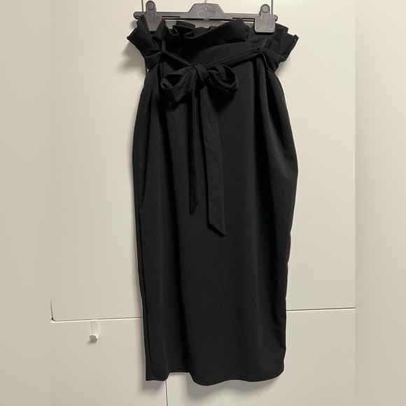 SHEIN Black Midi Pencil Skirt with Tie Front - Picture 7 of 10